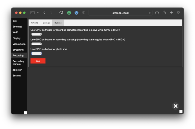 Device settings, Recording, Buttons tab