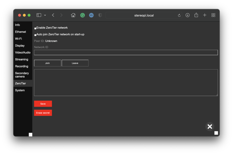 Device Settings, ZeroTier tab