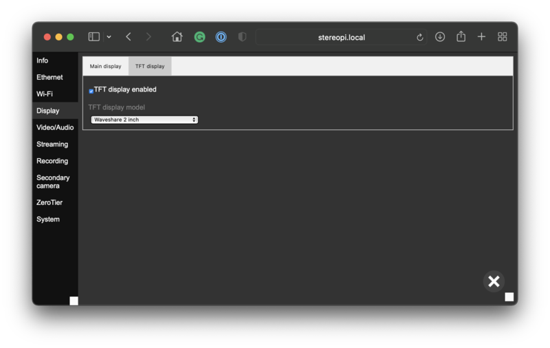 Device settings, Display, TFT display tab