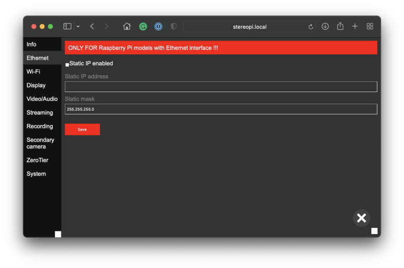 Device settings, Ethernet tab
