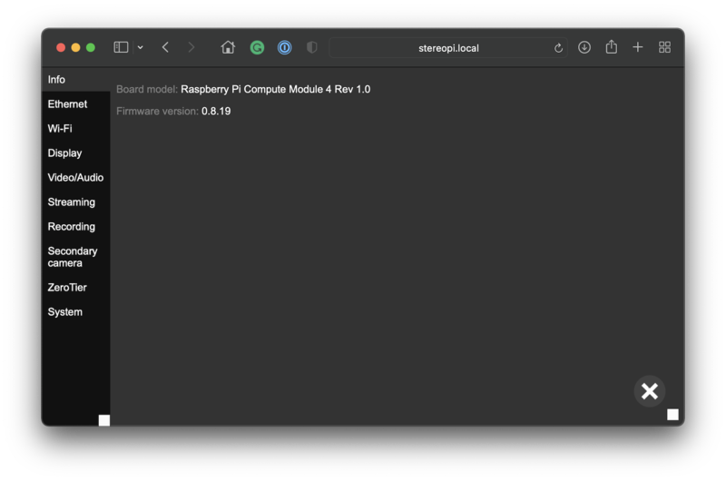 Device settings, Info tab