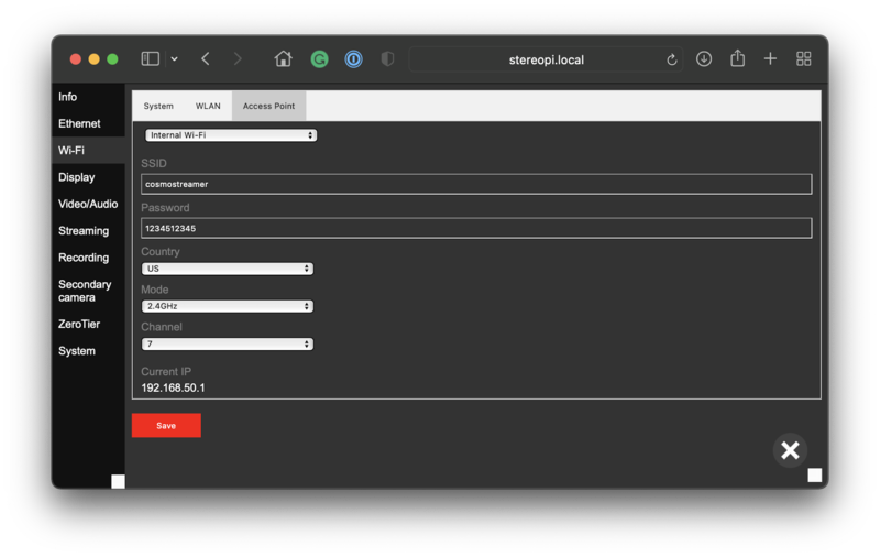 Device settings, WiFi, Access Point tab