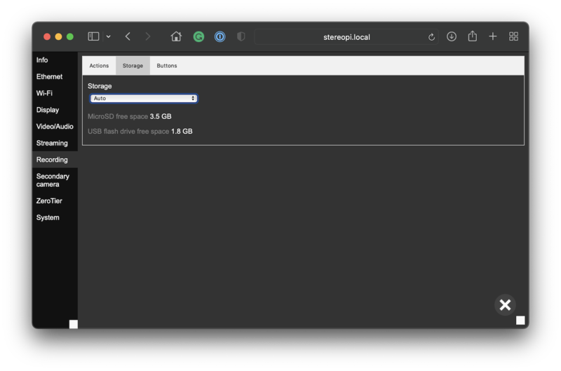 Device Settings, Recording, Storage tab