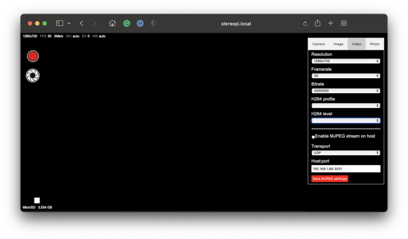 Camera settings, Video tab