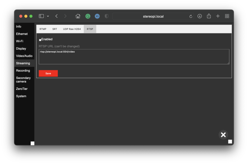Device settings, Streaming, RTSP tab